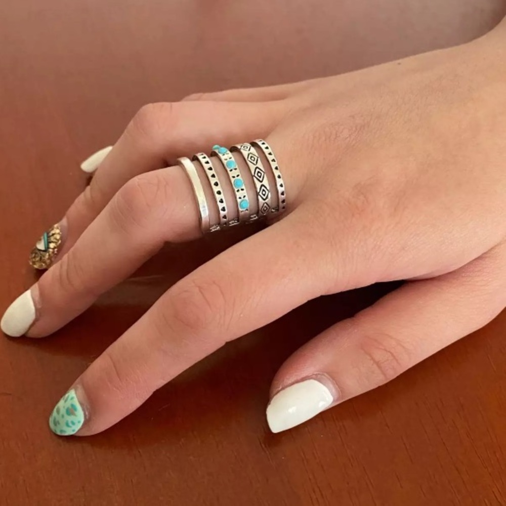 🌈LAST ONE🌈 Sz 7 Boho Silver Geometric Pattern Antique Thumb Finger Ring - Picture 11 of 11